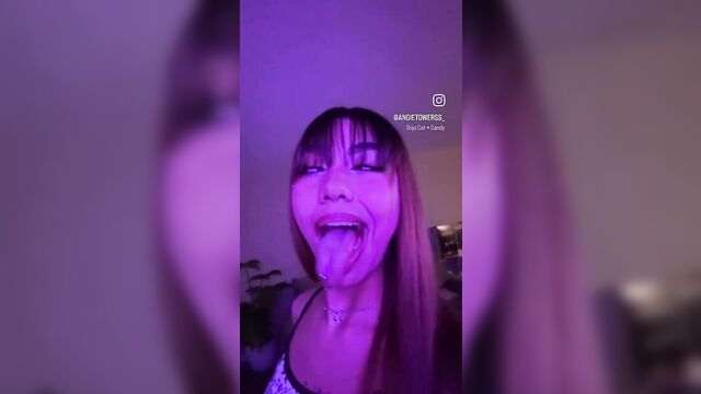 Angie towers over her partner with impressive oral skills