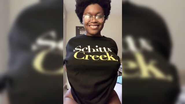 Nerdy ebony chick with big tits gets her pussy filled with cum