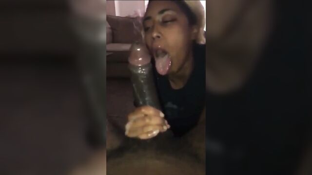 The hottest ebony chick in the world gets her throat full of white cock