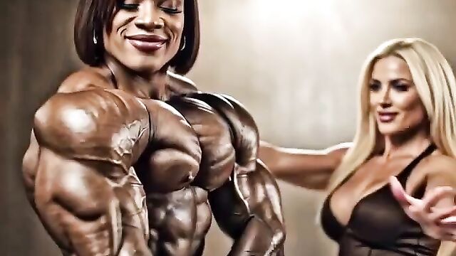 The blonde is driven wild by those heavy roided pecs in a steamy lesbian scene