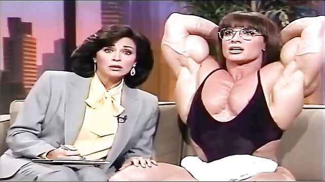 Lesbian talk show featuring muscle worship and flexing with hot babes