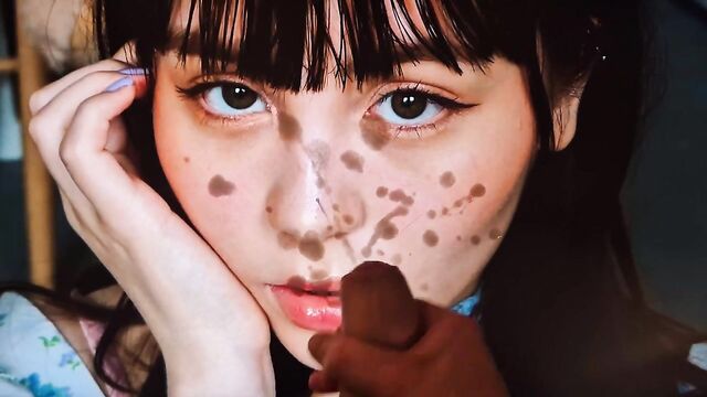 Katie, the girl with deep blue eyes, is asking for cum in this video