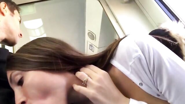 Girl sucks her boyfriend's cock on the train